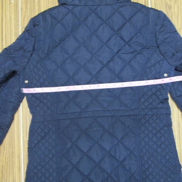 Zara Navy Quilted Puffer Jacket with Brown Trim - Picture 9 of 13
